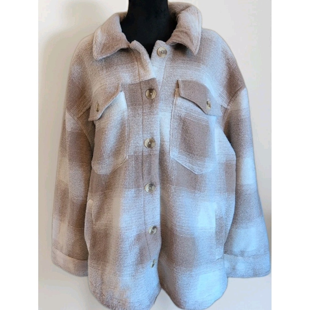 Ava & Viv Coat‎ Shacket Jacket Women's Plus Sz 2X Button Down Soft Tan NWT